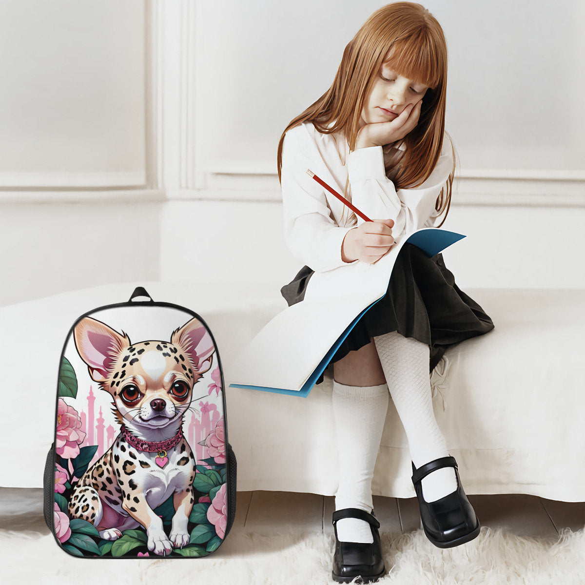 Chihuahua Backpack, chihuahua pencil case, chihuahua lunch bag, school supplies