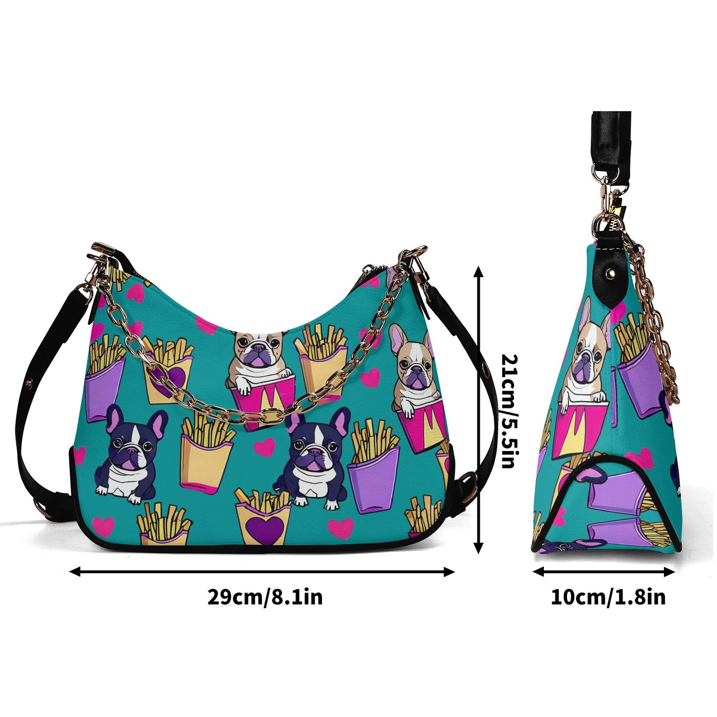 frenchie french bulldog ross-body Bag With Chain Decoration