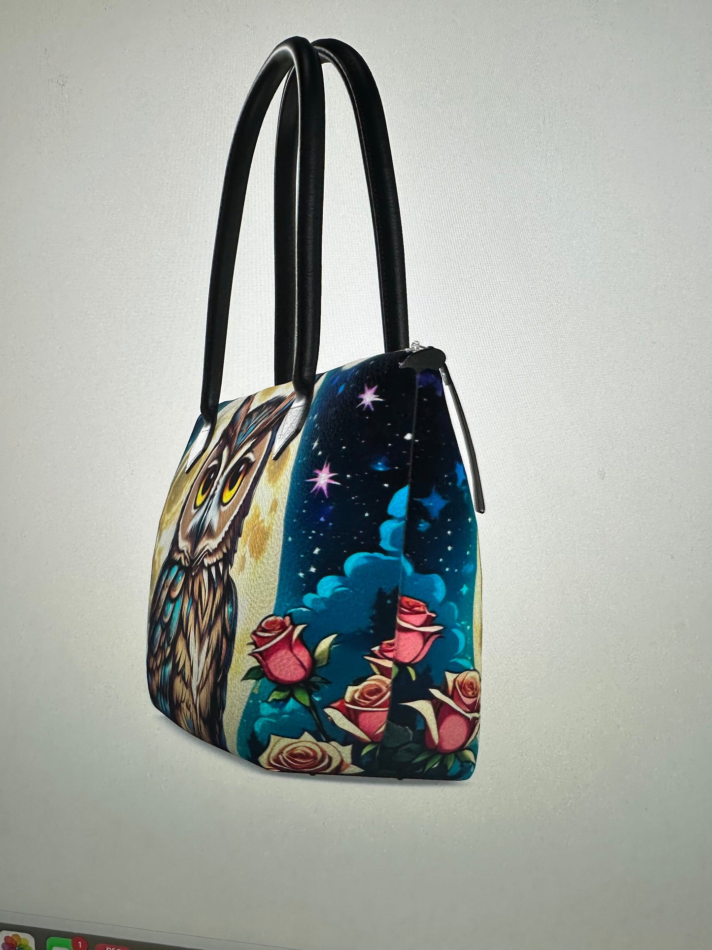 Owl tote purse bag Napa leather
