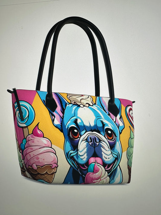 Frenchie tote purse bag nap leather