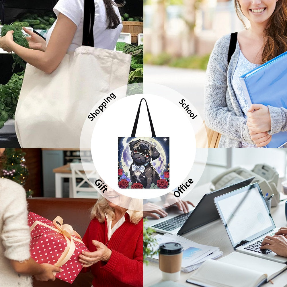 brindle pug cloth tote