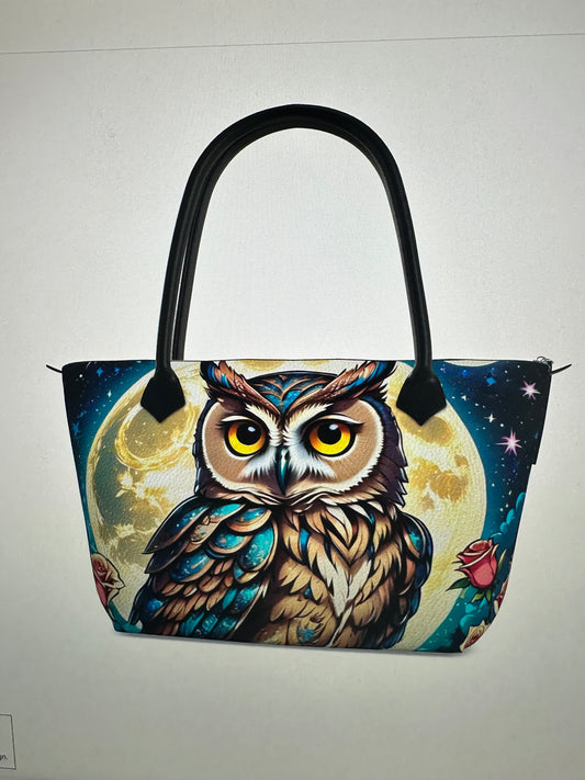 Owl tote purse bag Napa leather