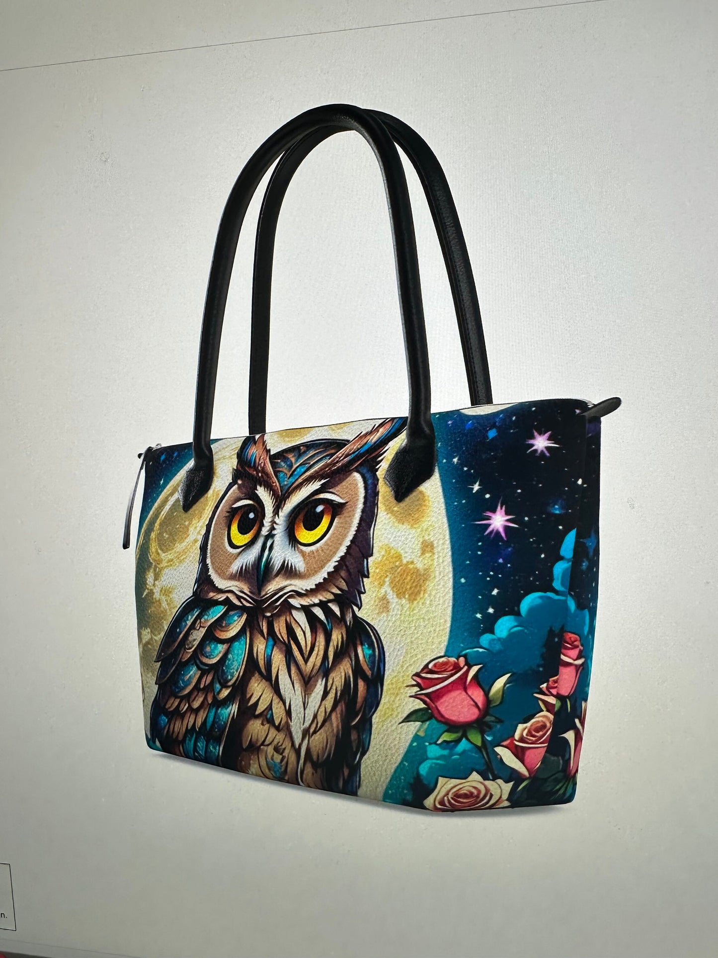Owl tote purse bag Napa leather