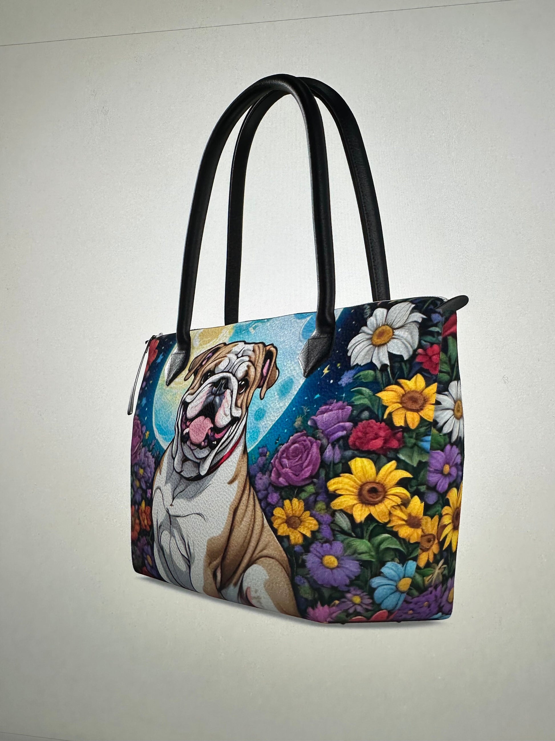 English bulldog tote bag purse Napa leather