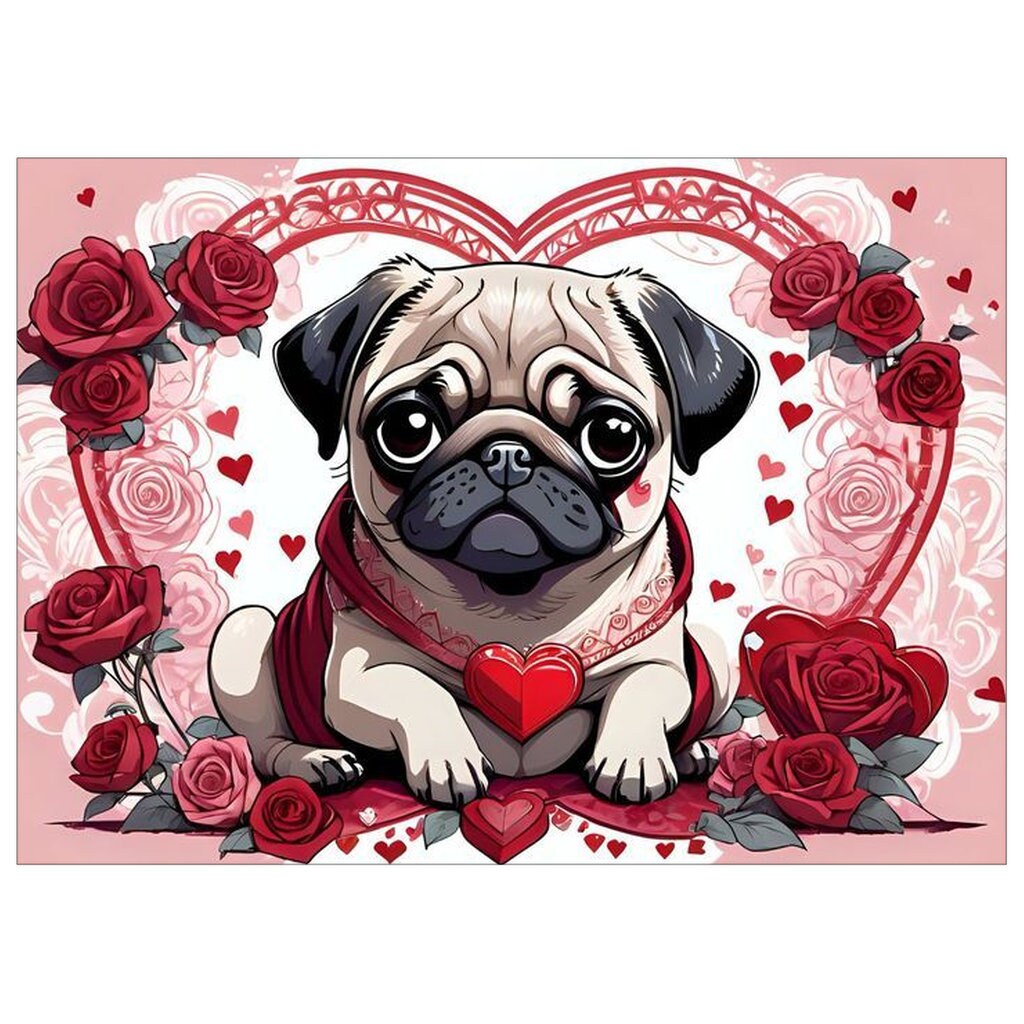 Valentine Pug Heart Love Flat Cards