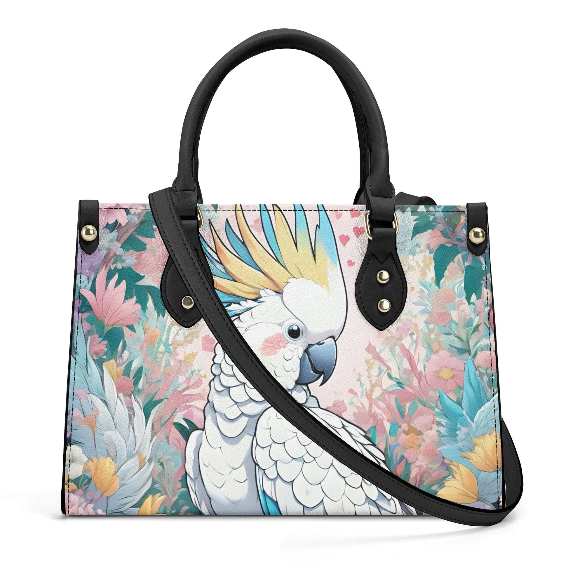 Cockatoo Parrot Comfortable PU Leather Handbag For Her,Durable Faux Leather Cross-body For Girls,Functional Tote Bag Office