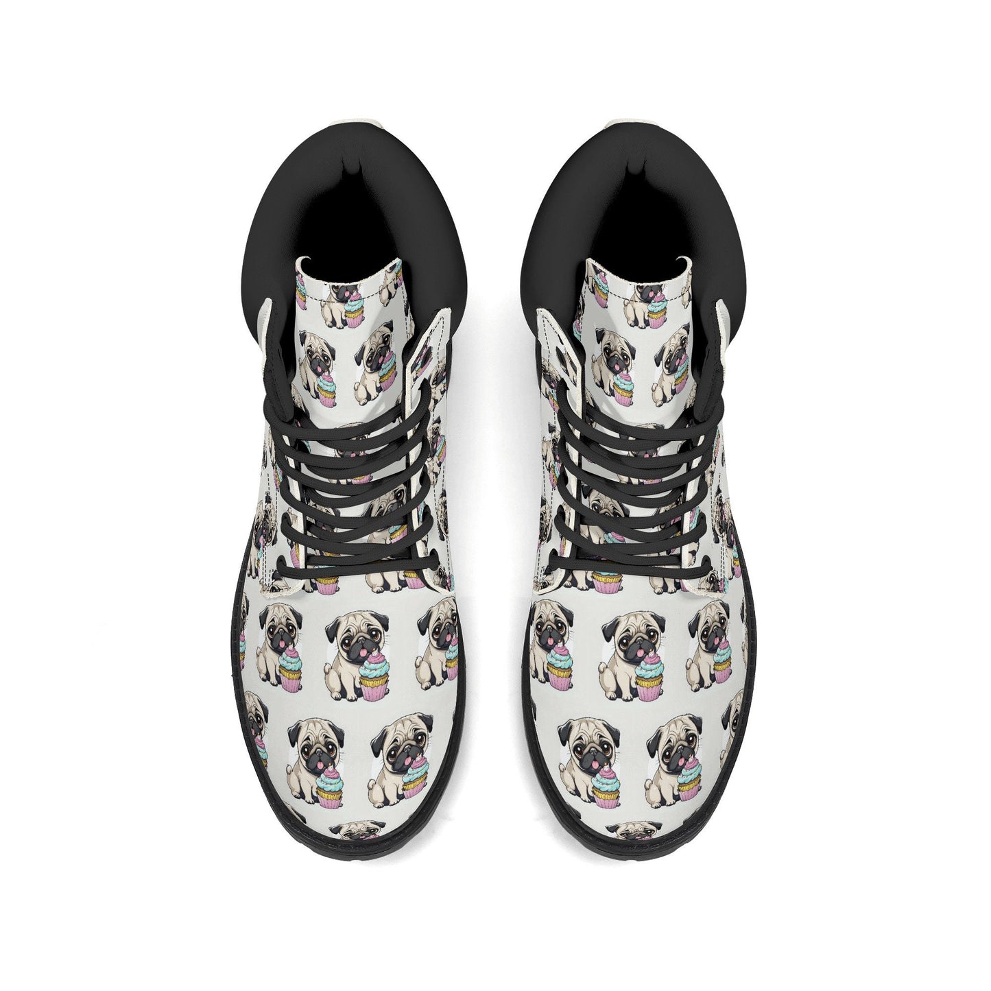 Pug cupcake Women's Black Outsole Leather All Season Boots