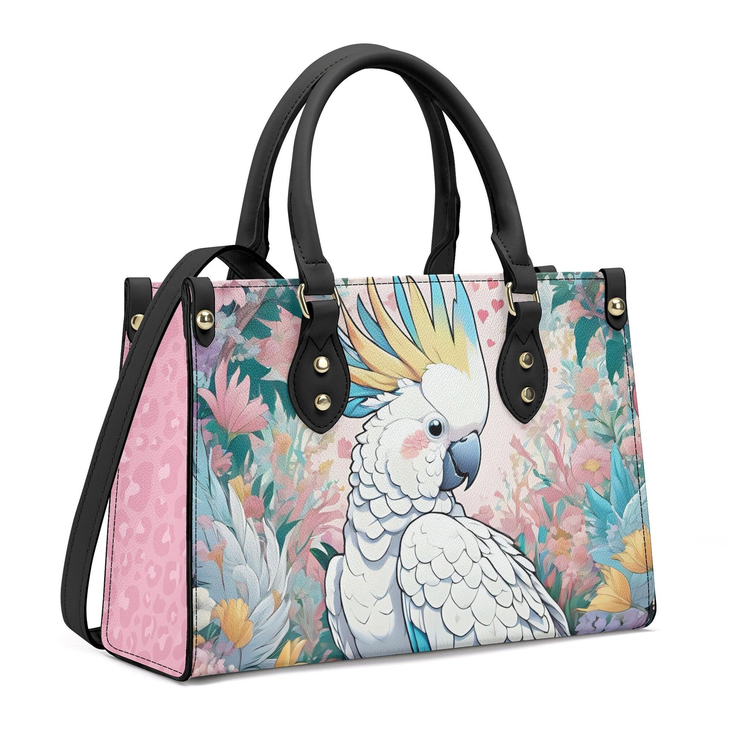 Cockatoo Parrot Comfortable PU Leather Handbag For Her,Durable Faux Leather Cross-body For Girls,Functional Tote Bag Office