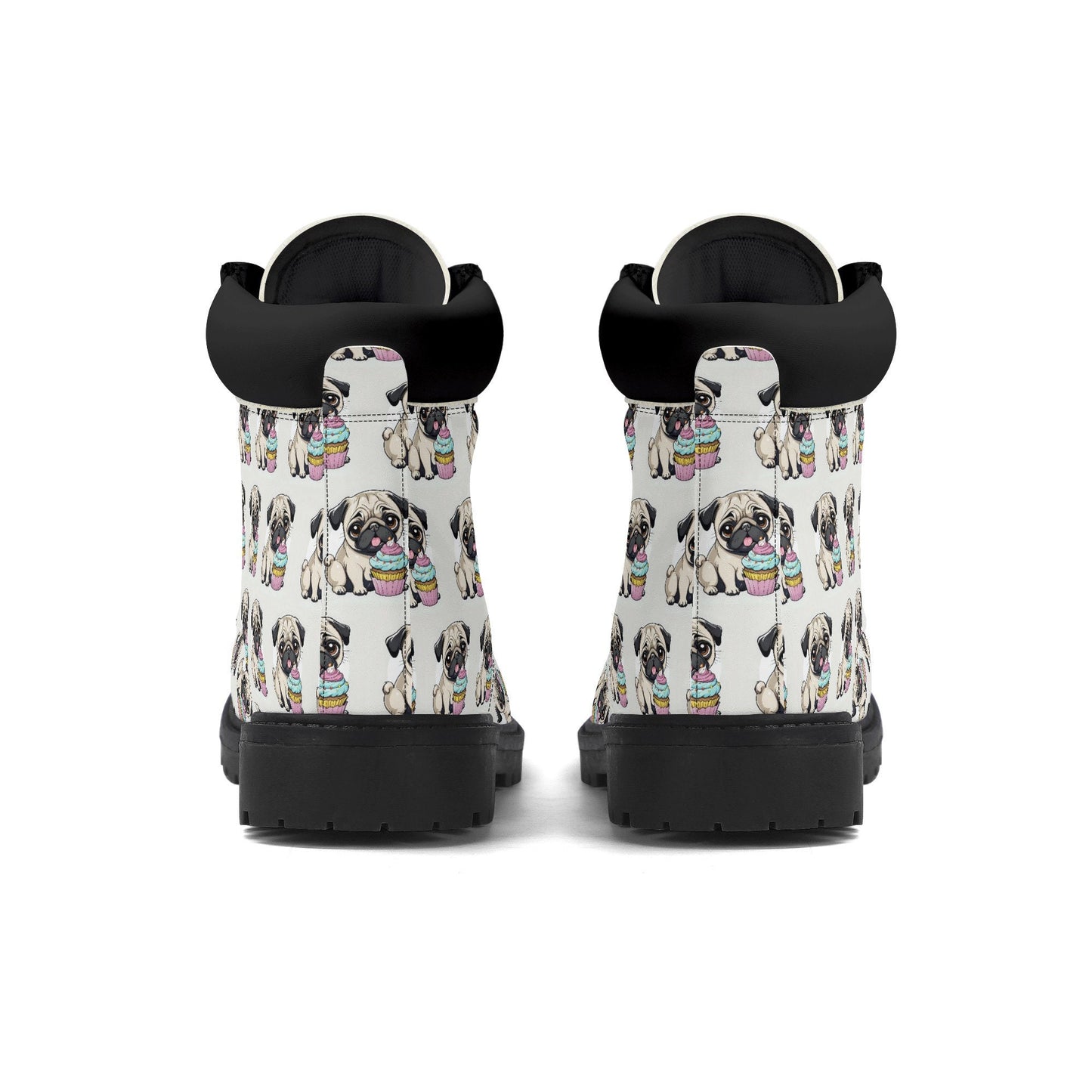 Pug cupcake Women's Black Outsole Leather All Season Boots