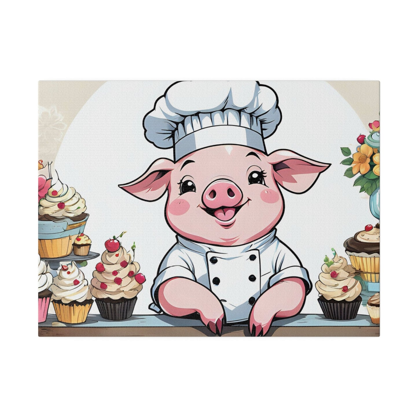 Pig Baker Pig Chef Pig Kitchen Matte Canvas, Stretched, 0.75"