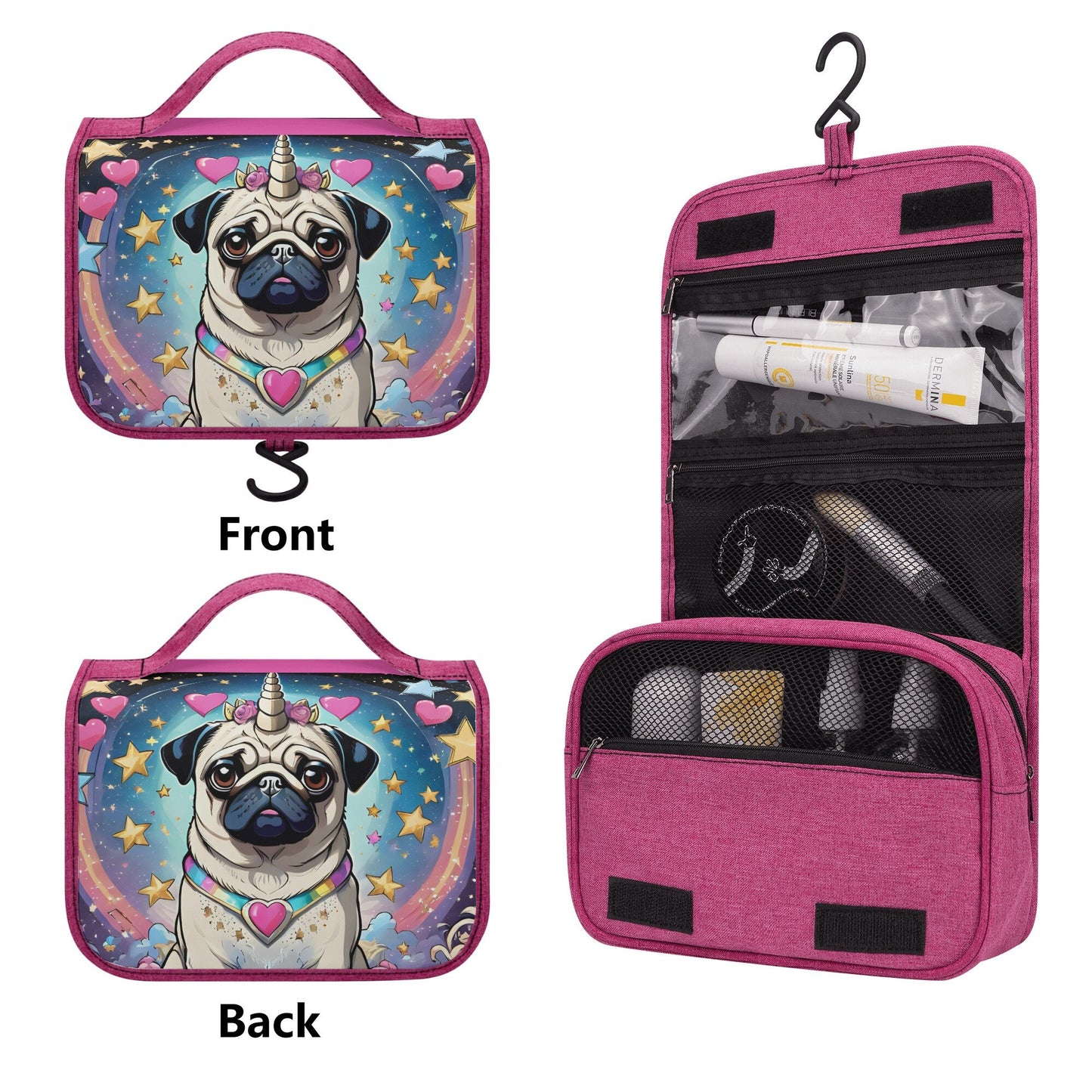 Pug Unicorn Toiletry Cosmetic Travel Bag