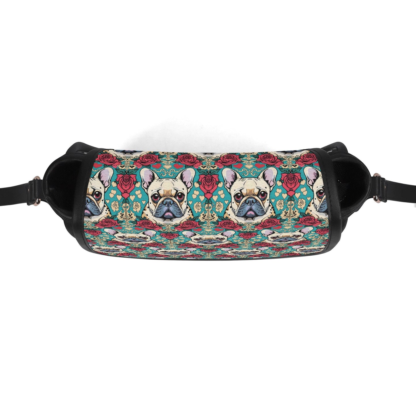 frenchie french bulldog PU Leather Saddle Bag with roses and hearts