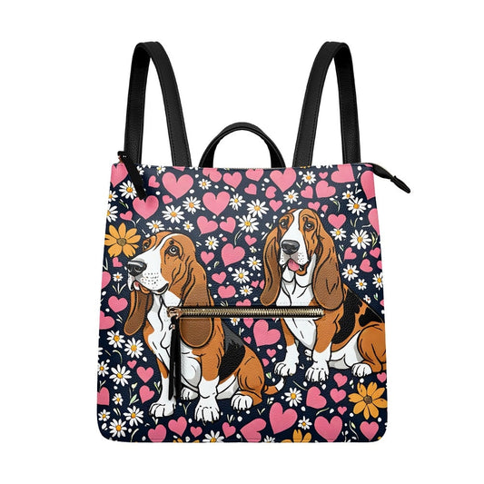 Basset Hound Ladies and Girls Casual Backpack Purse Bag