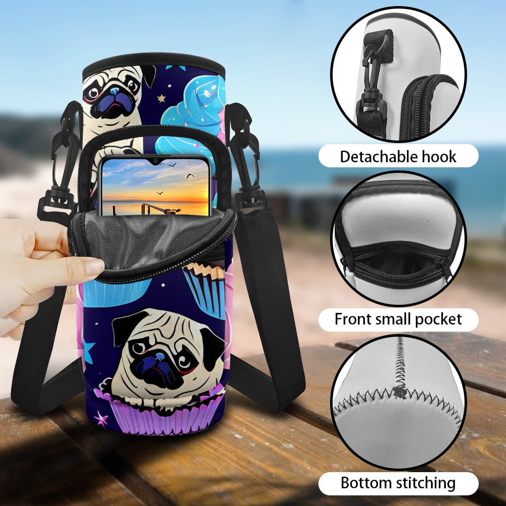 Pug Print Water Bottle Cover Durable Carrier Sleeve for On-The-Go Hydration BriBeesCreations