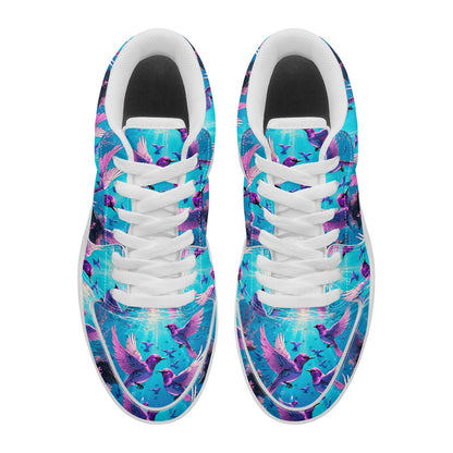 Purple and Blue Birds Fashion Low Top Leather Sneakers BriBeesCreations