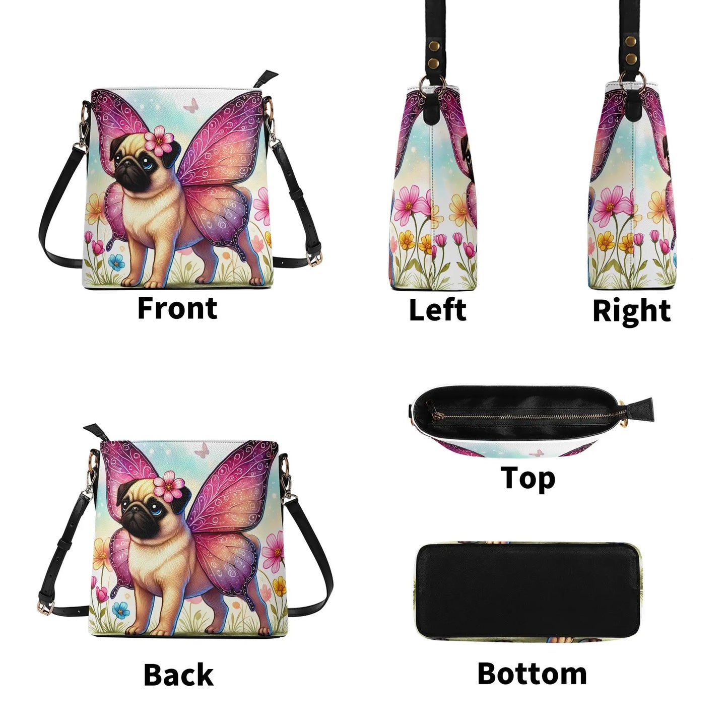 Pug Butterfly Bucket Bag Shoulder Bag