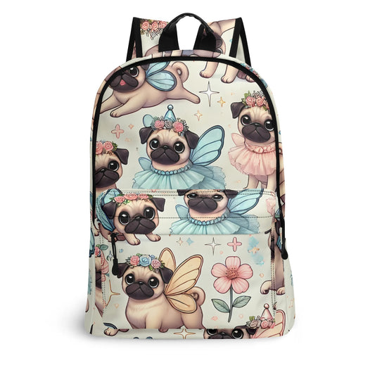 Pug Fairy 17 Inch Twill (PU) Leather School Backpack