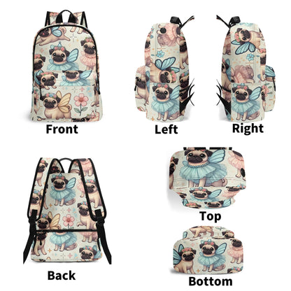 Pug Fairy 17 Inch Twill (PU) Leather School Backpack