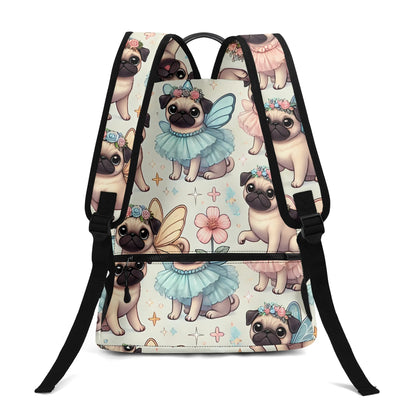 Pug Fairy 17 Inch Twill (PU) Leather School Backpack