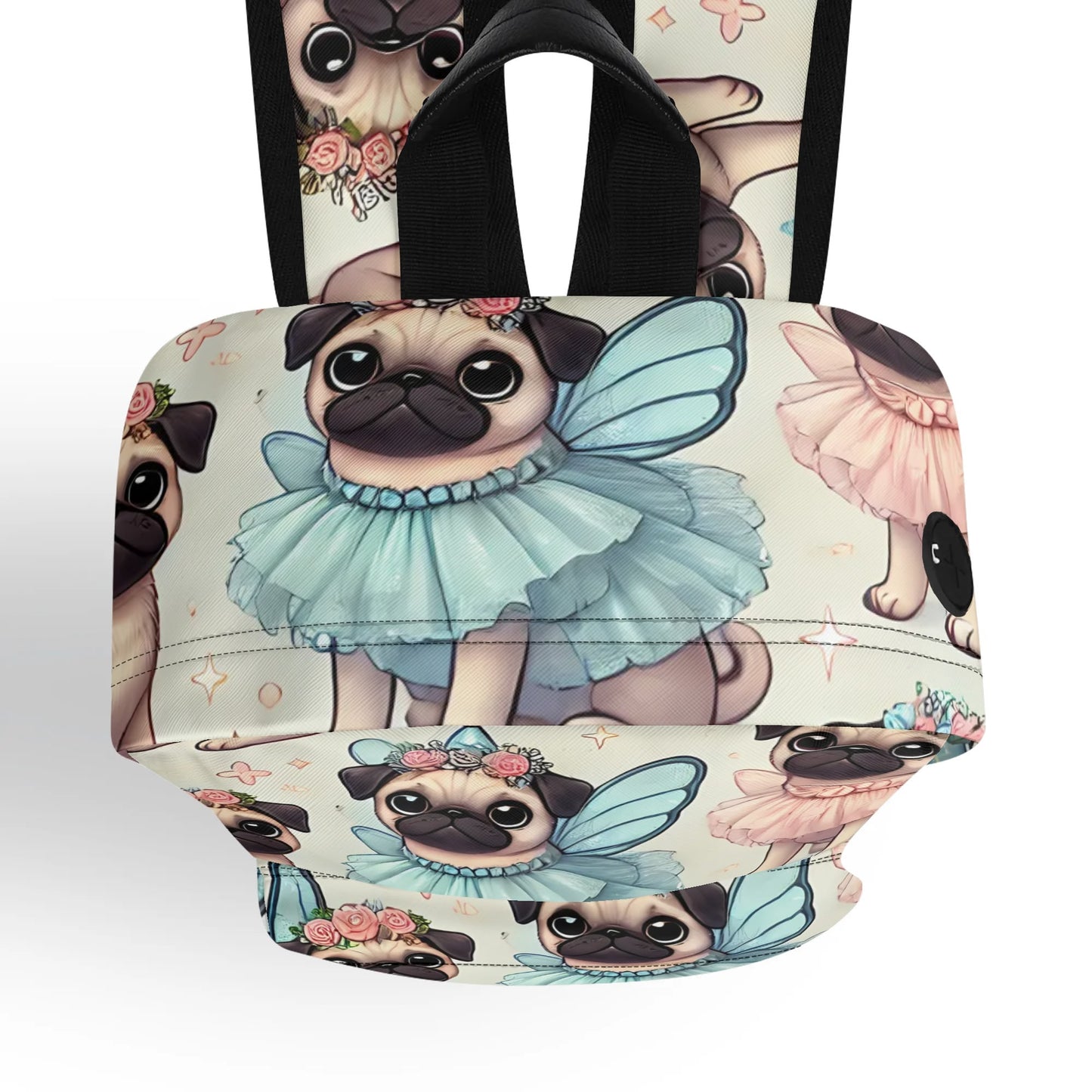 Pug Fairy 17 Inch Twill (PU) Leather School Backpack