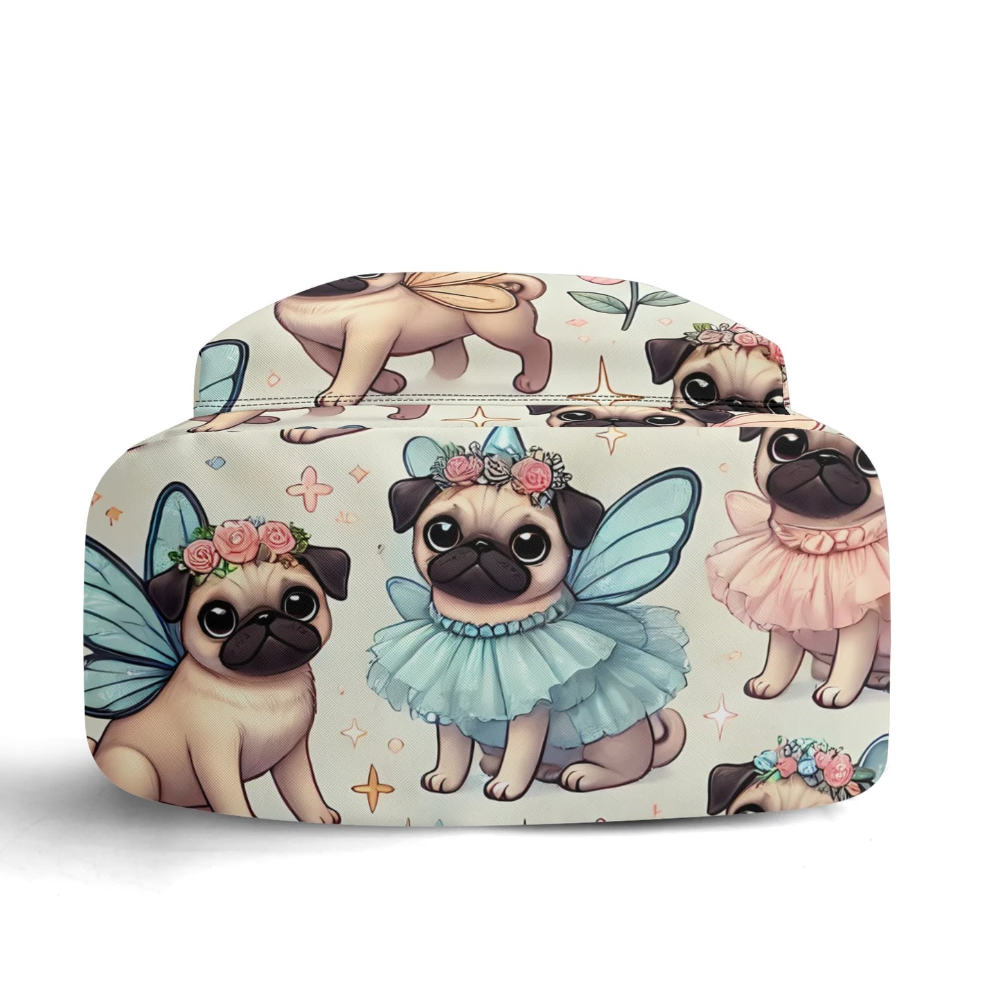 Pug Fairy 17 Inch Twill (PU) Leather School Backpack