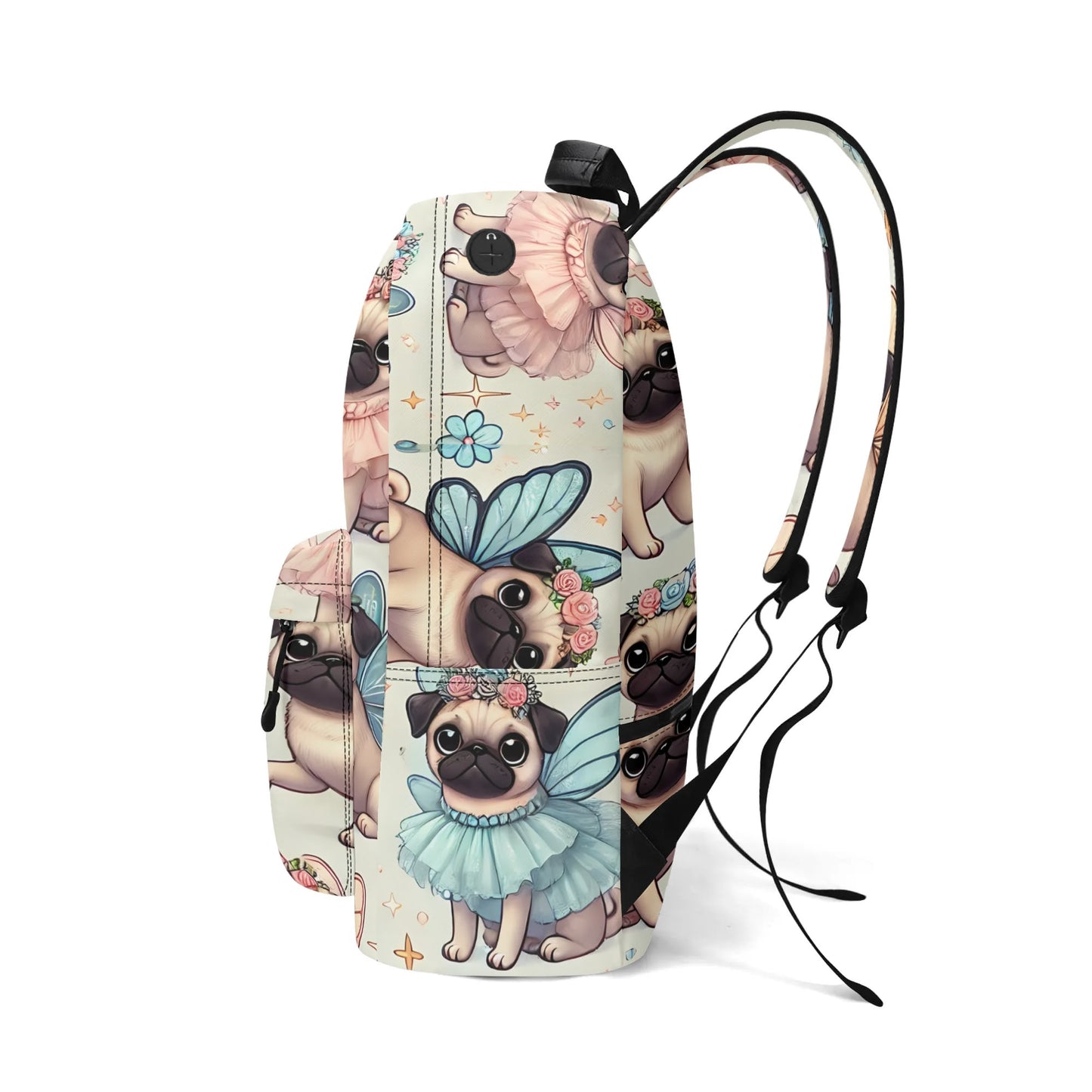 Pug Fairy 17 Inch Twill (PU) Leather School Backpack