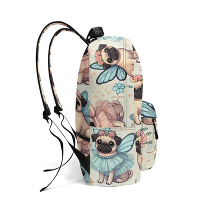 Pug Fairy 17 Inch Twill (PU) Leather School Backpack