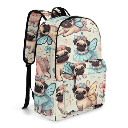 Pug Fairy 17 Inch Twill (PU) Leather School Backpack