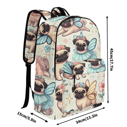 Pug Fairy 17 Inch Twill (PU) Leather School Backpack