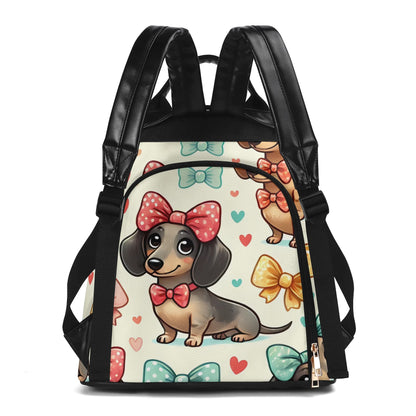 Dachshund Travel PU Daypack Anti-theft Backpack