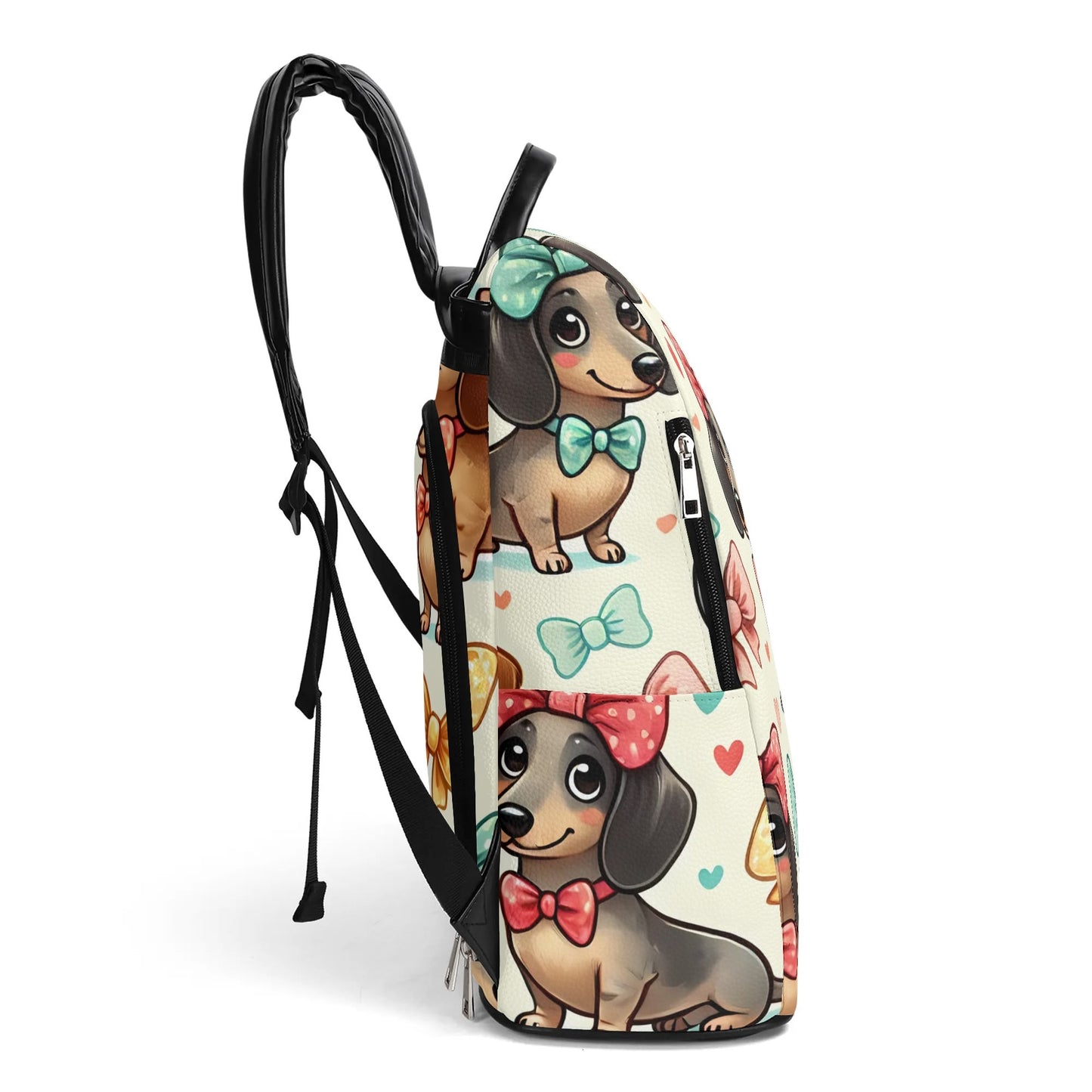 Dachshund Travel PU Daypack Anti-theft Backpack