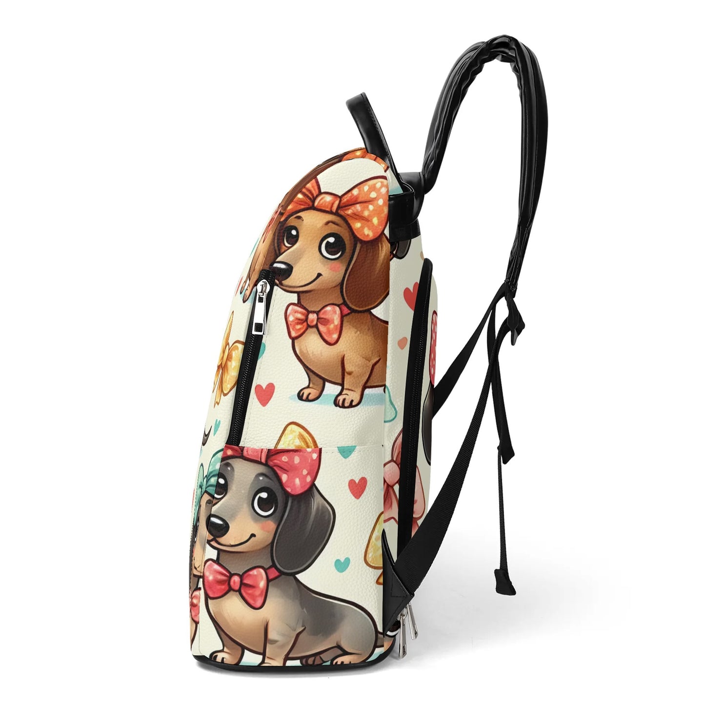 Dachshund Travel PU Daypack Anti-theft Backpack