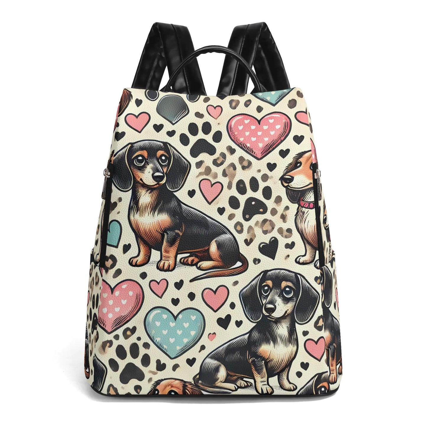 Dachshund Travel PU Daypack Anti-theft Backpack