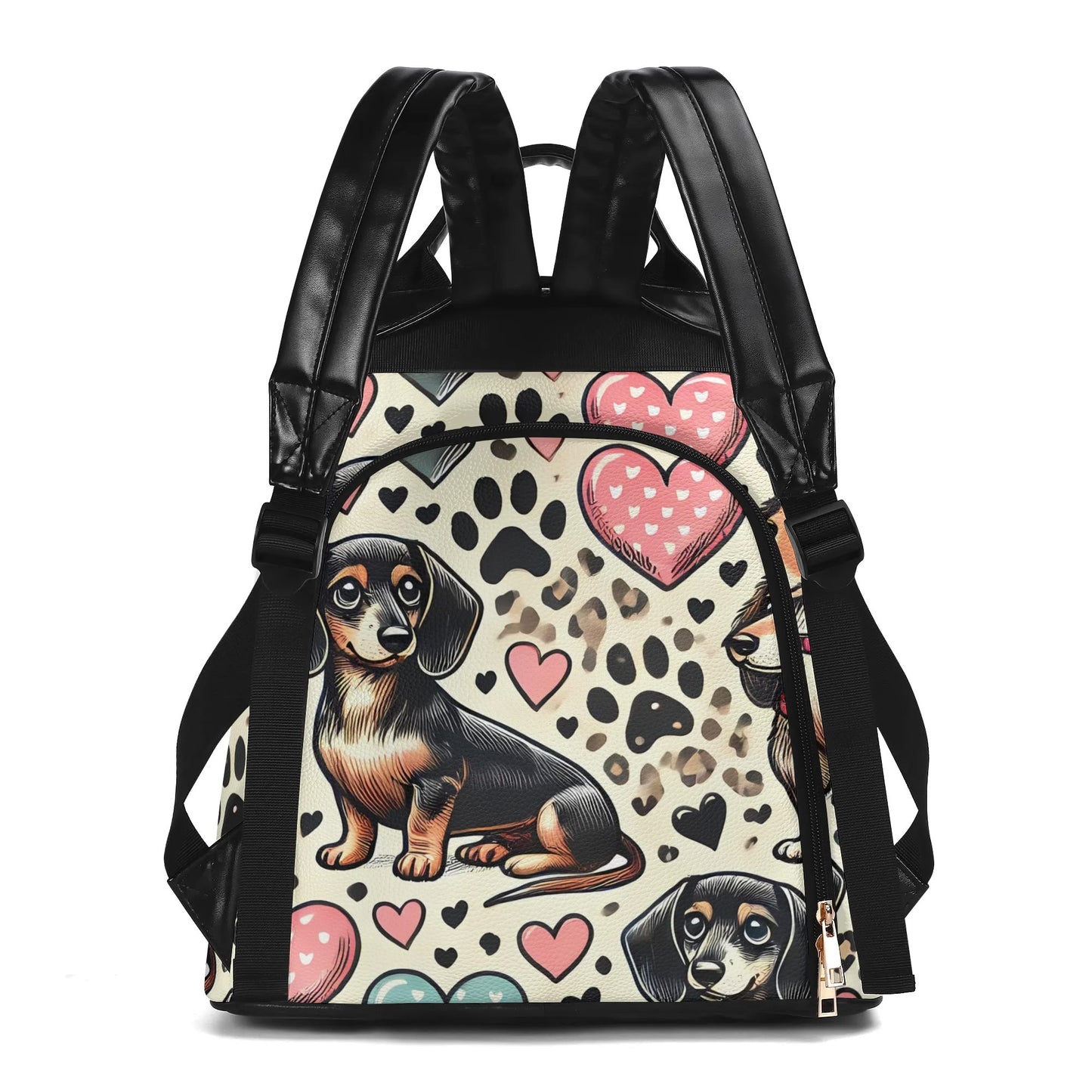 Dachshund Travel PU Daypack Anti-theft Backpack