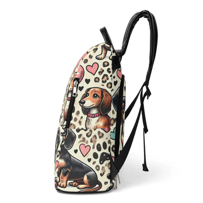 Dachshund Travel PU Daypack Anti-theft Backpack