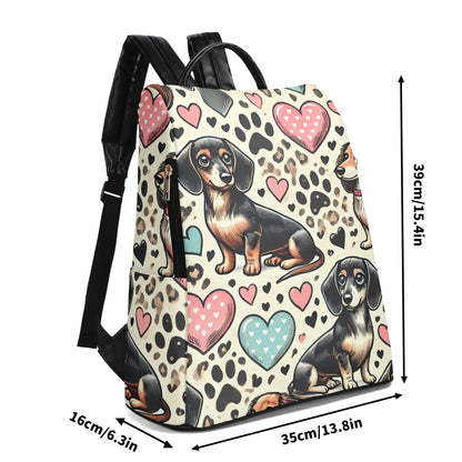 Dachshund Travel PU Daypack Anti-theft Backpack