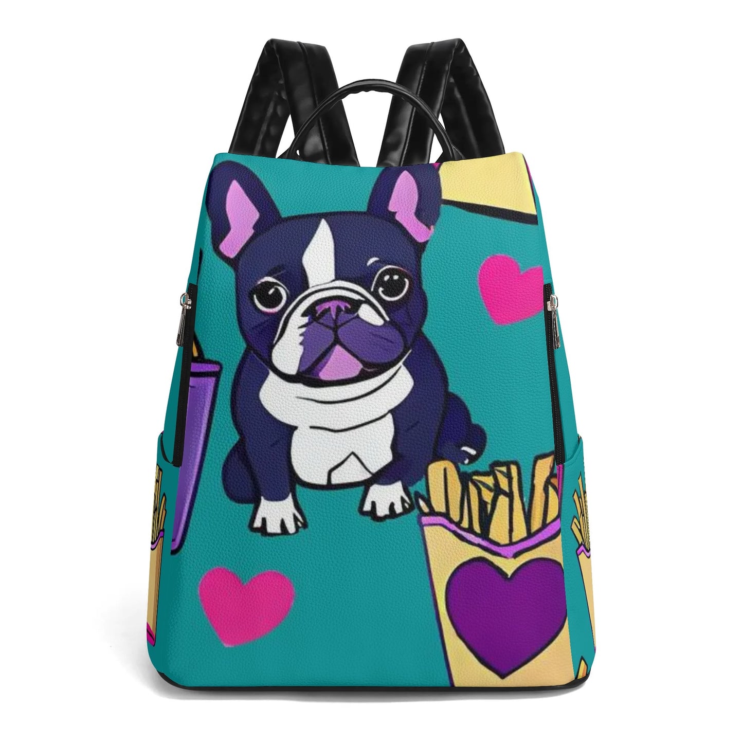 Frenchie French Bulldog PU Daypack Anti-theft Backpack