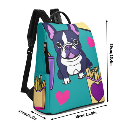 Frenchie French Bulldog PU Daypack Anti-theft Backpack