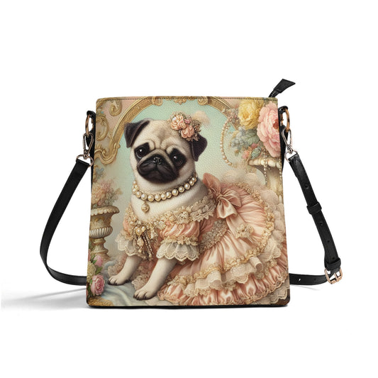 Pug Victorian Womens PU Bucket Bag Shoulder Bag