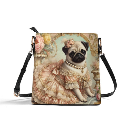 Pug Victorian Womens PU Bucket Bag Shoulder Bag
