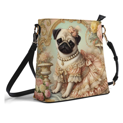 Pug Victorian Womens PU Bucket Bag Shoulder Bag