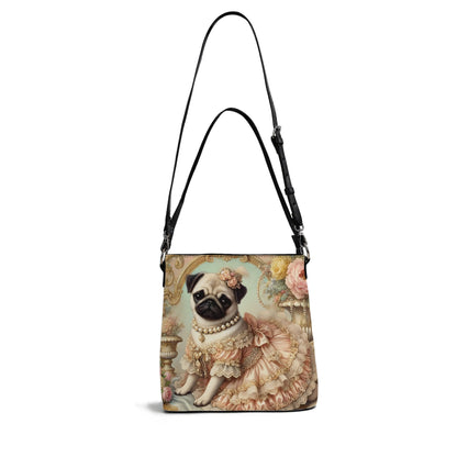 Pug Victorian Womens PU Bucket Bag Shoulder Bag