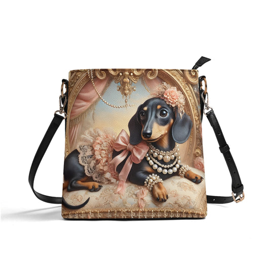 Dachshund Victorian Womens PU Bucket Bag Shoulder Bag