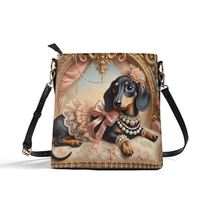 Dachshund Victorian Womens PU Bucket Bag Shoulder Bag