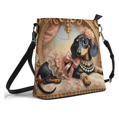 Dachshund Victorian Womens PU Bucket Bag Shoulder Bag