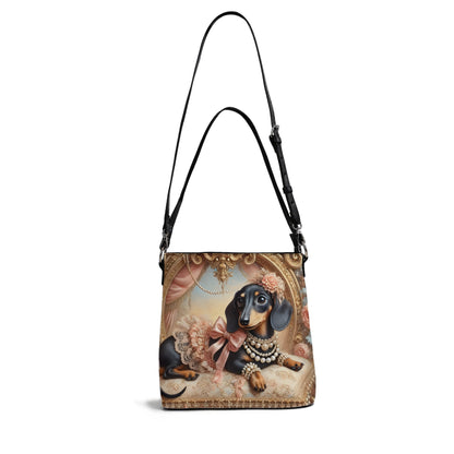Dachshund Victorian Womens PU Bucket Bag Shoulder Bag
