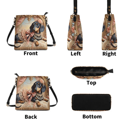 Dachshund Victorian Womens PU Bucket Bag Shoulder Bag