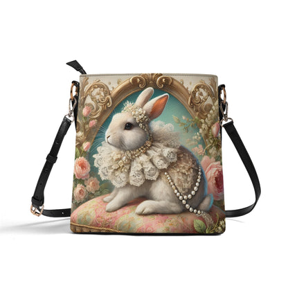 Rabbit Bunny Victorian Womens PU Bucket Bag Shoulder Bag