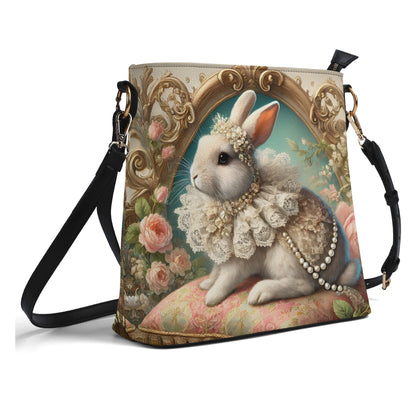 Rabbit Bunny Victorian Womens PU Bucket Bag Shoulder Bag