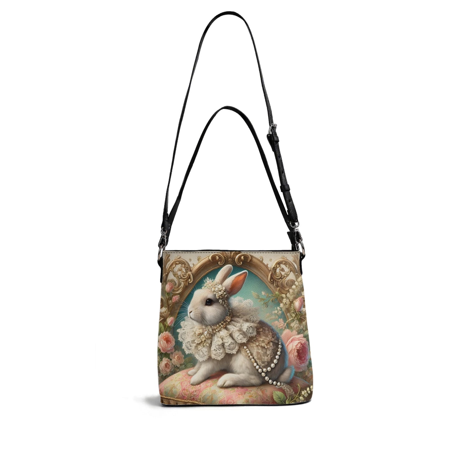 Rabbit Bunny Victorian Womens PU Bucket Bag Shoulder Bag